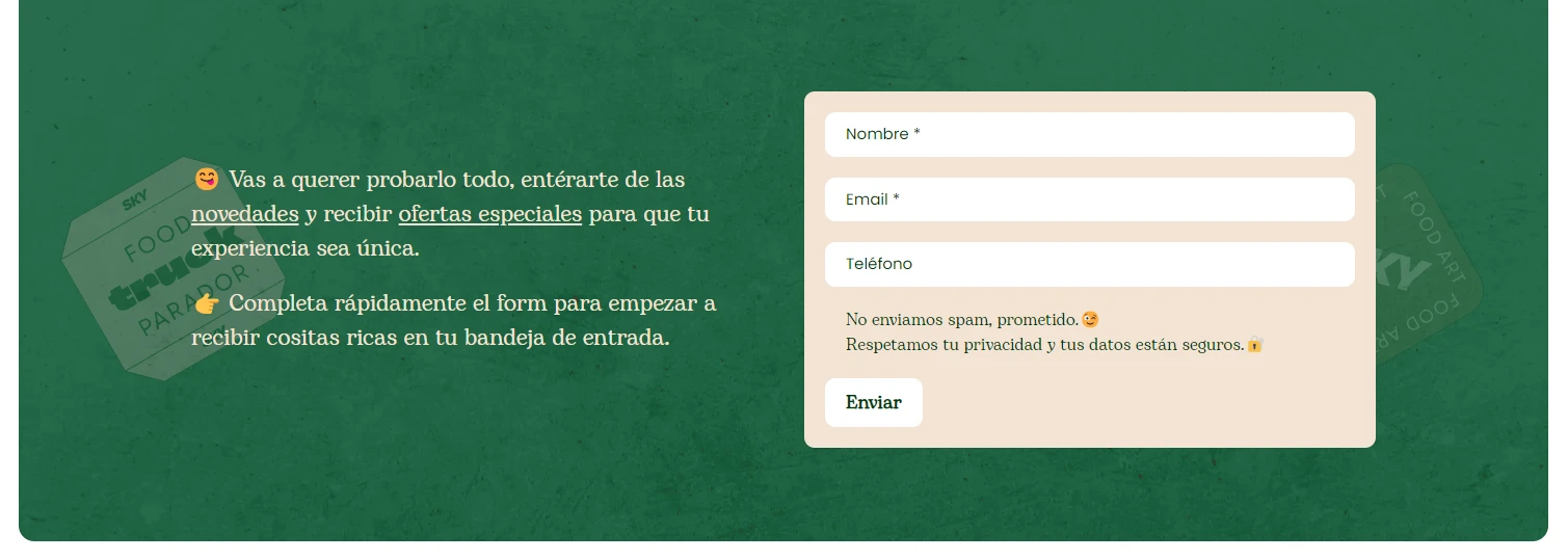 Screenshot del formuario de contacto Screenshot del formuario de contacto